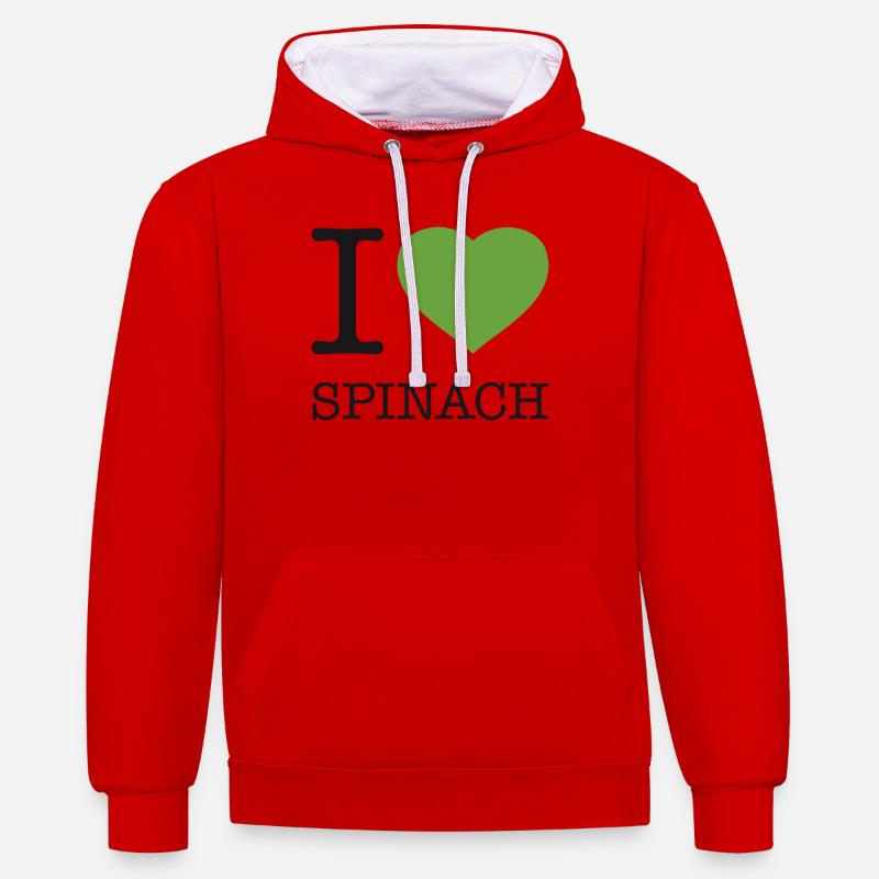 J’AIME LES ÉPINARDS Spinat - Sweat à capuche contrasté - rouge/blanc