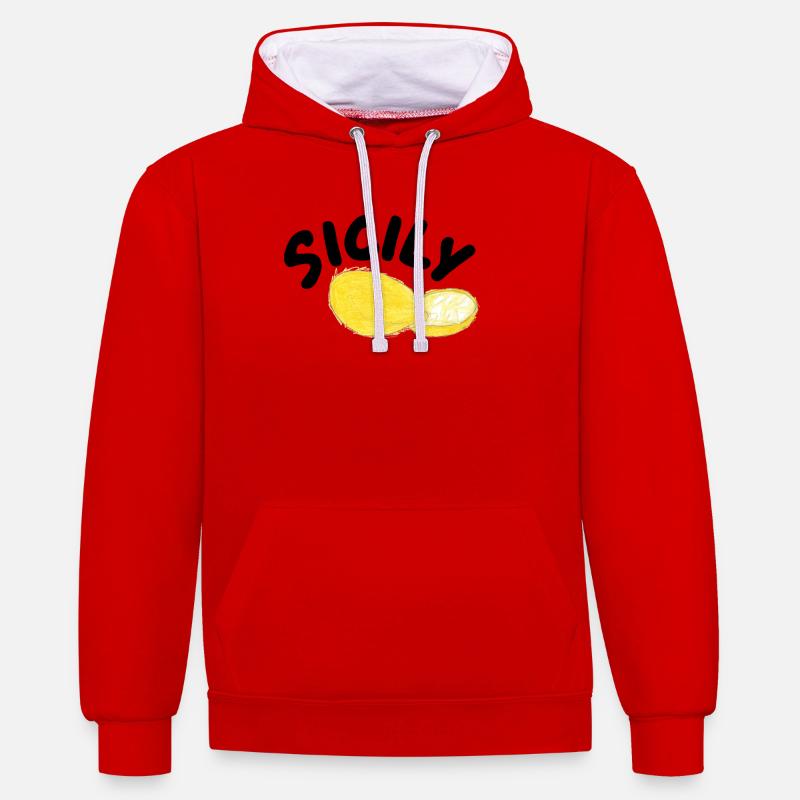 Illustration des citrons de Sicile - Sicile - Sweat à capuche contrasté - rouge/blanc