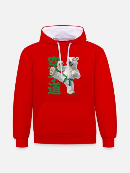 Karate Eisbär - Kontrast-Hoodie - Rot/Weiß