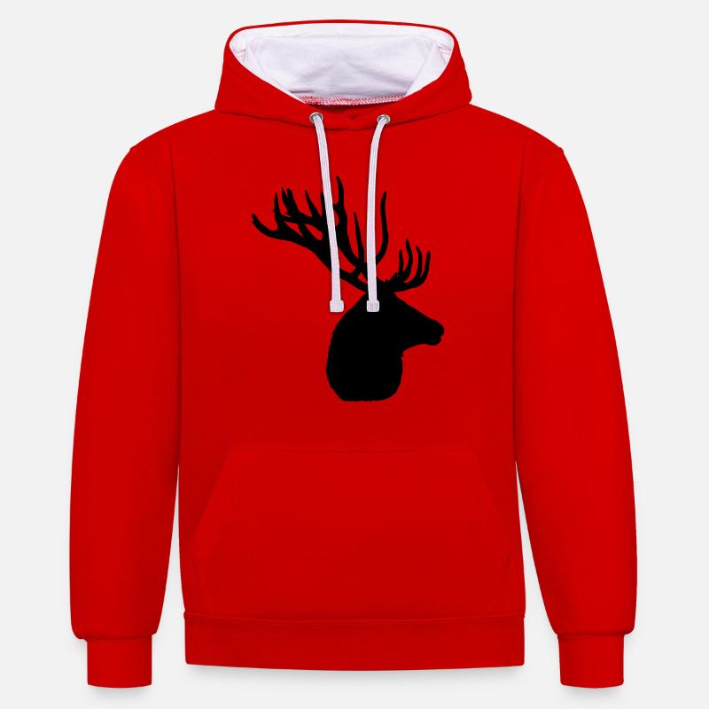 Tête de chevreuil - Sweat à capuche contrasté - rouge/blanc