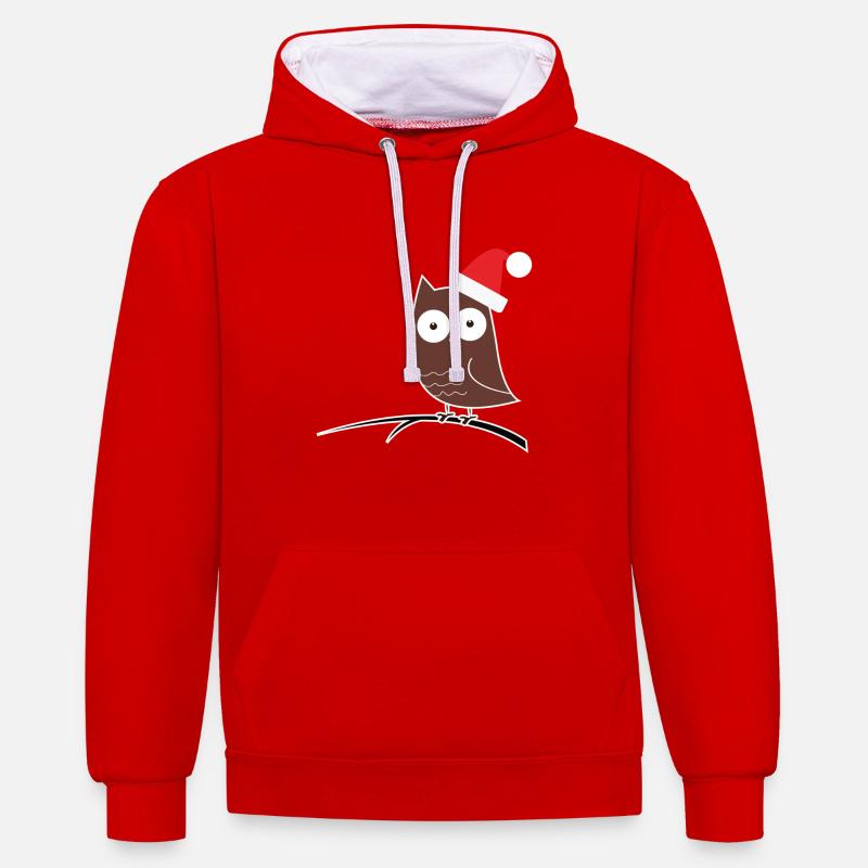 Die Weihnachts-Eule! Geschenk Idee - Kontrast-Hoodie - Rot/Weiß