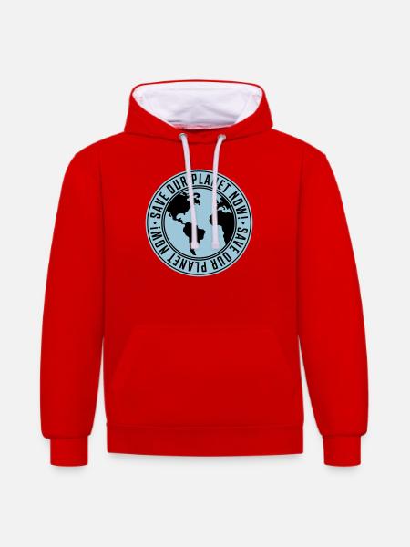 save our planet now - earth - Contrast hoodie - red/white