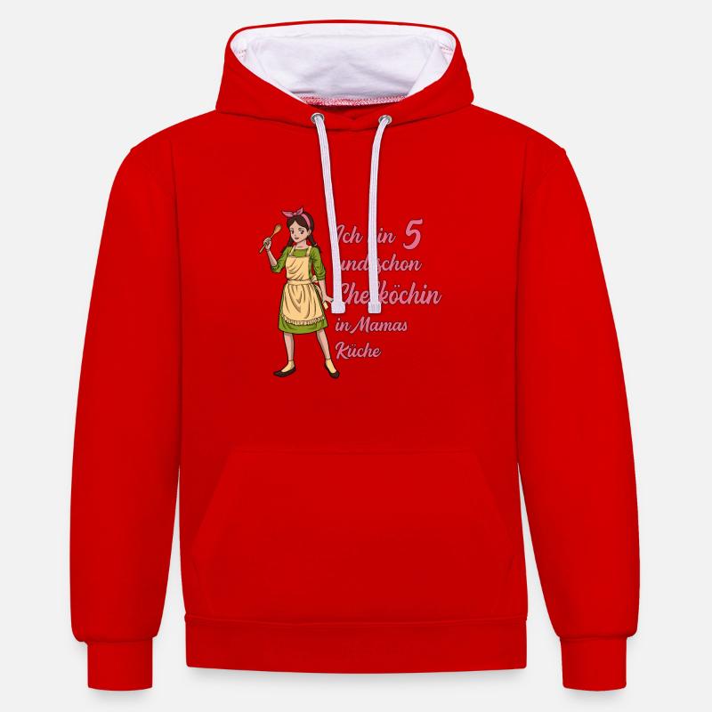 Ich bin 5 - Mädchen Koch - Kontrast-Hoodie - Rot/Weiß