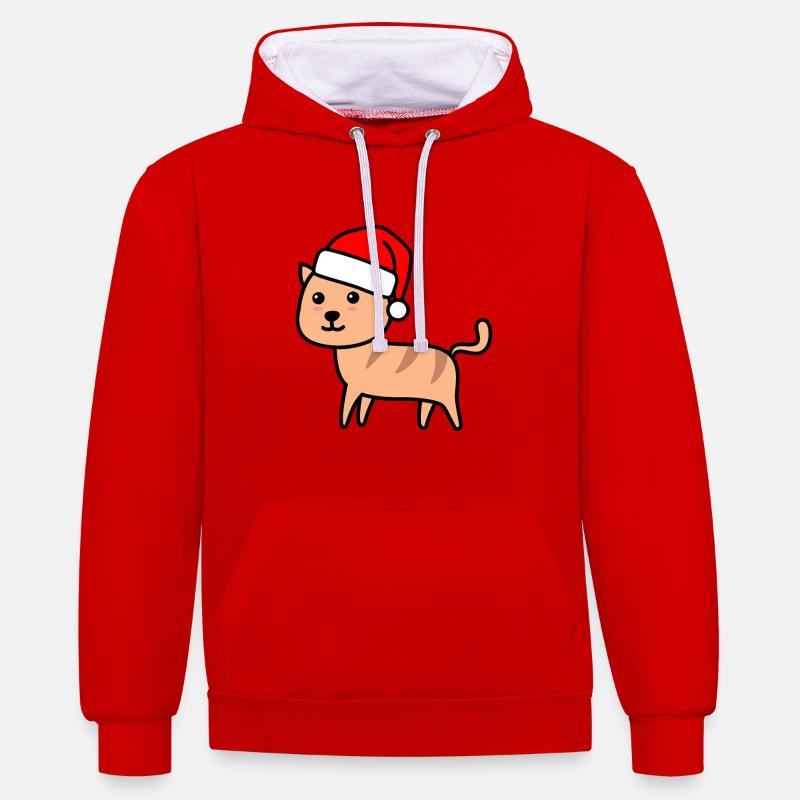 Cat Comic Noël Noël - Sweat à capuche contrasté - rouge/blanc