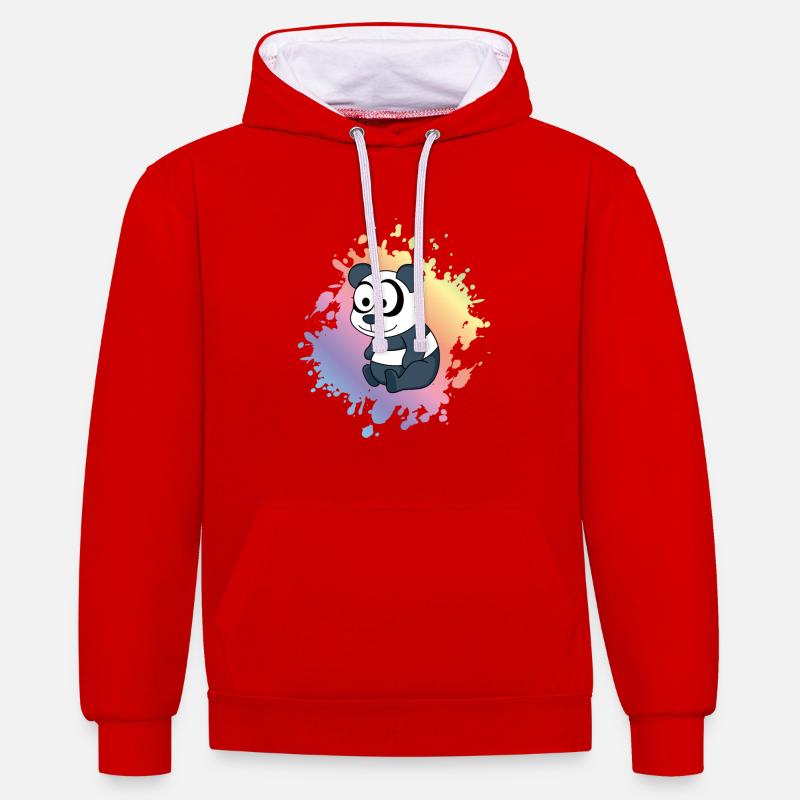 Panda Comic Animal - Sweat à capuche contrasté - rouge/blanc