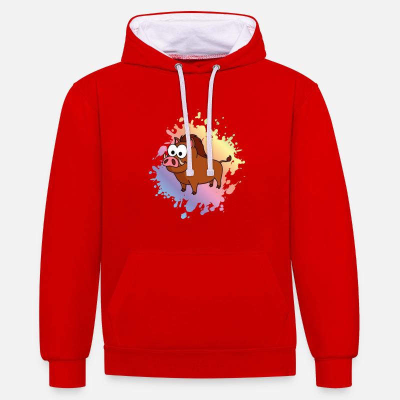 Sanglier Comic Animal - Sweat à capuche contrasté - rouge/blanc