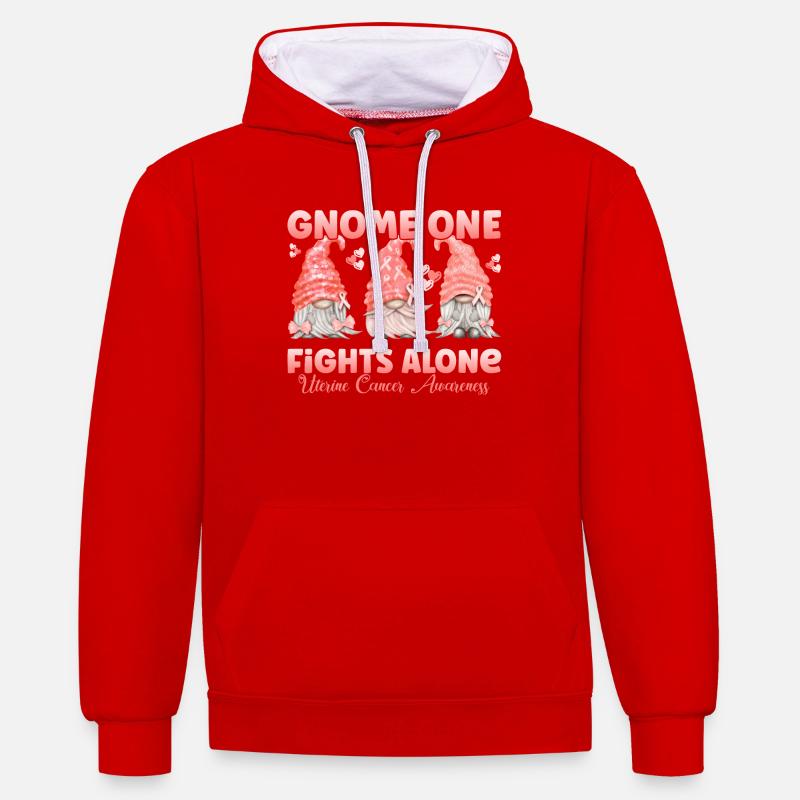 Gnome One Bekämpft Gebärmutterkrebs - Kontrast-Hoodie - Rot/Weiß