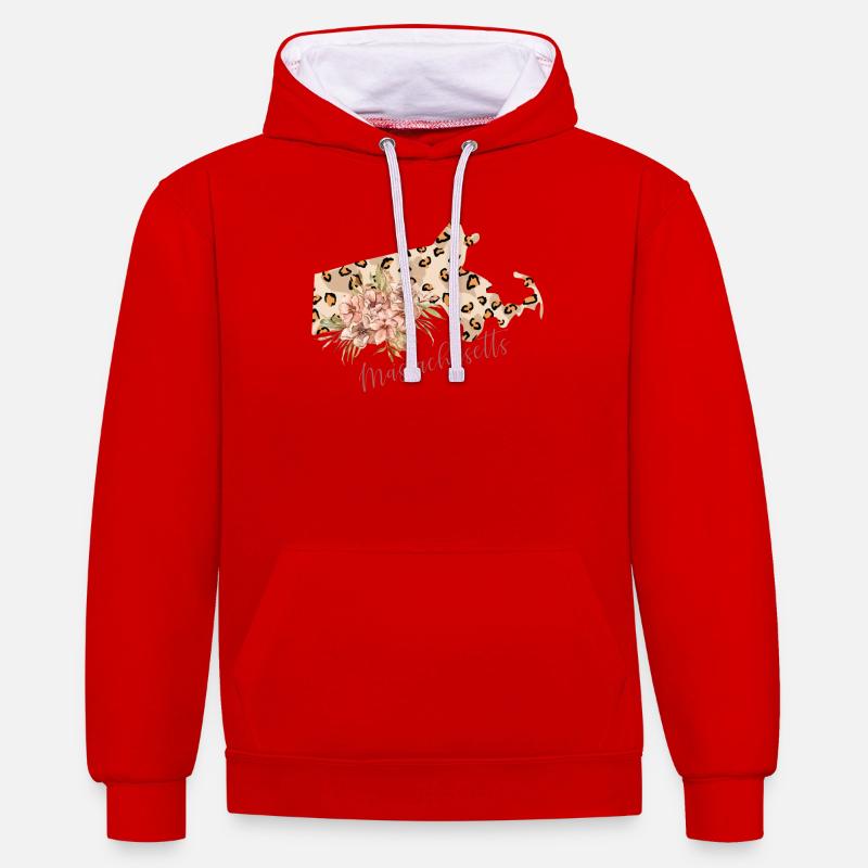 Massachusetts Leopard-pattern Map - Contrast hoodie - red/white