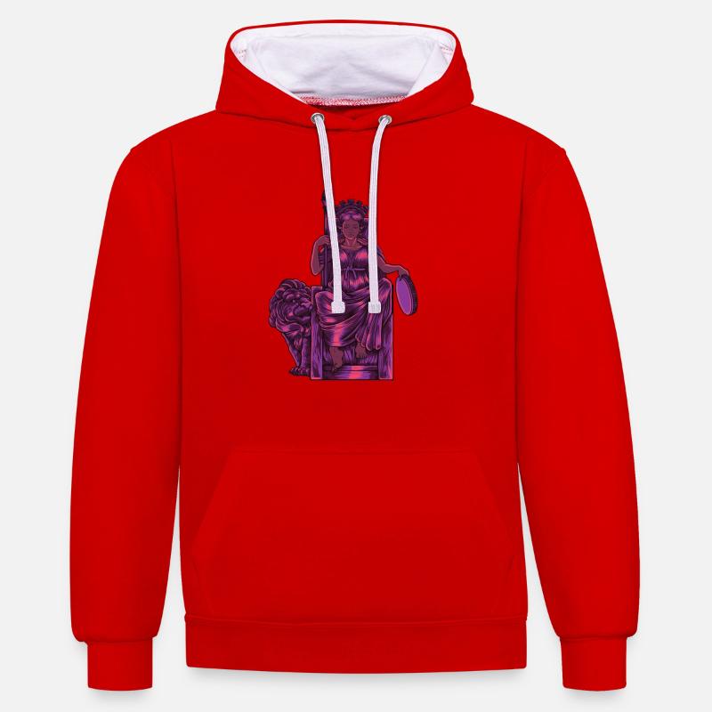 Déesse phrygienne - Cybèle - Sweat à capuche contrasté - rouge/blanc