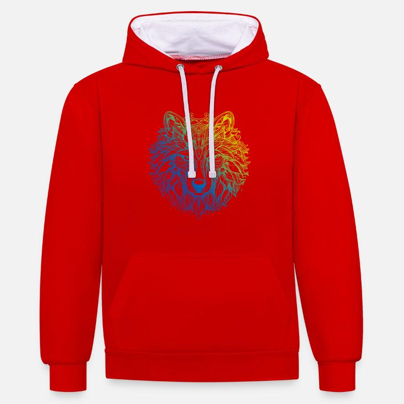 Wolf Mandala Boho - Sweat à capuche contrasté - rouge/blanc