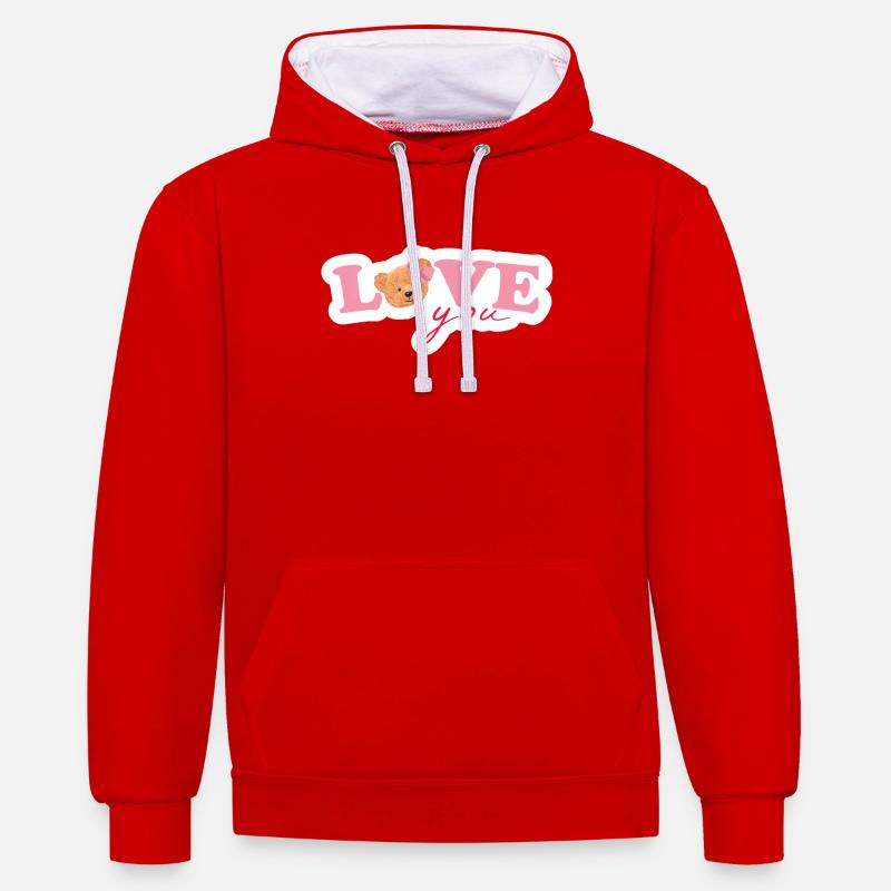 Teddy Love Rose - Sweat à capuche contrasté - rouge/blanc