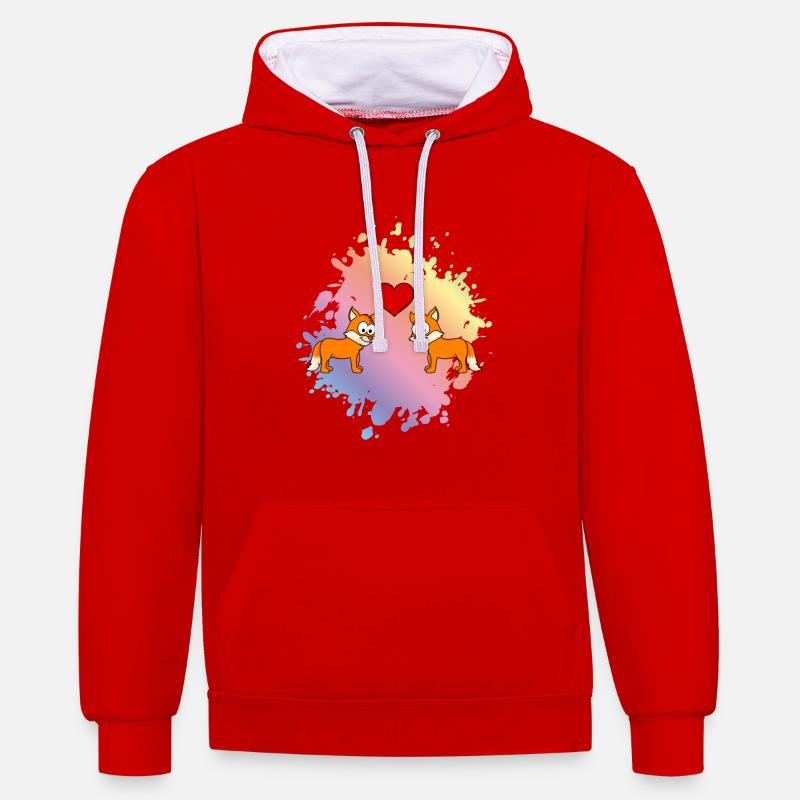 Fuchs Comic Paar Liebe - Kontrast-Hoodie - Rot/Weiß