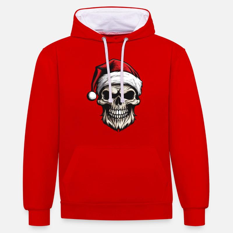 Crâne du Père Noël - Sweat à capuche contrasté - rouge/blanc