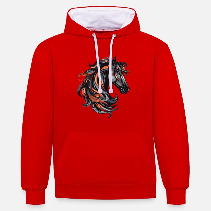Portrait de cheval - Sweat à capuche contrasté - rouge/blanc