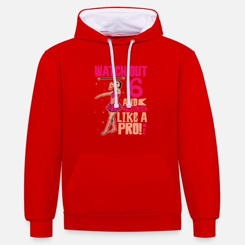 Ich bin 6 - Mädchen Twirling - Kontrast-Hoodie - Rot/Weiß