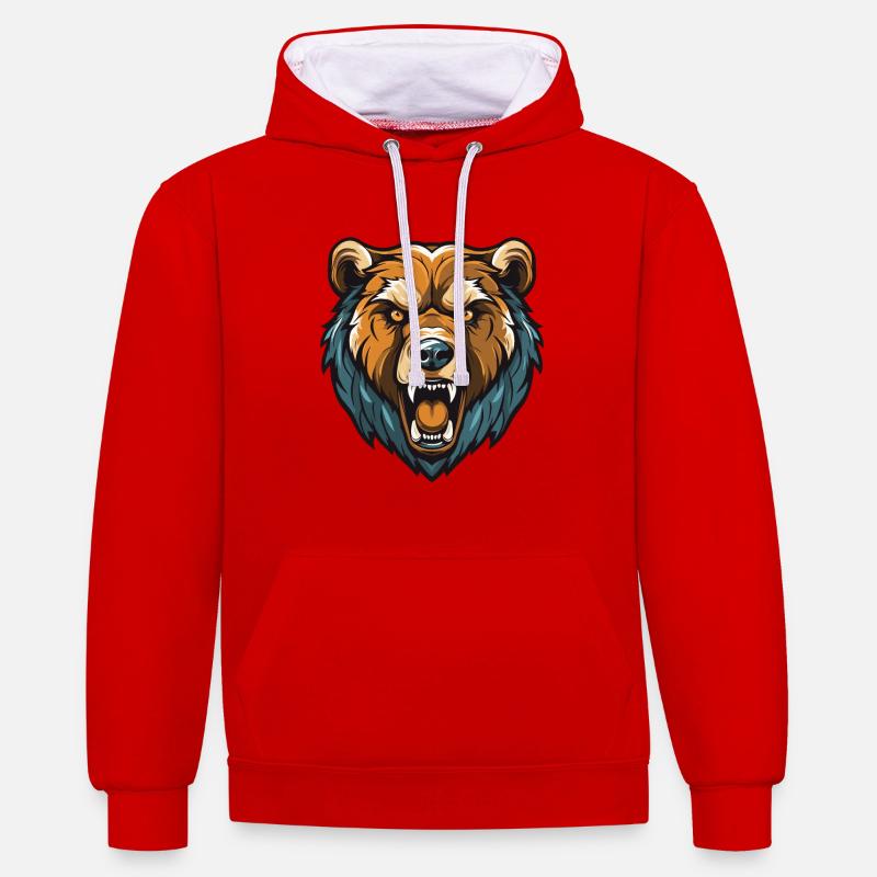 Tête d’ours - Sweat à capuche contrasté - rouge/blanc