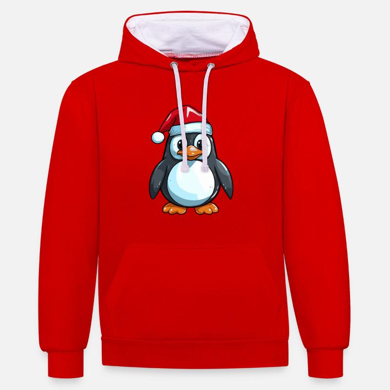 Pingouin Comic Noël - Sweat à capuche contrasté - rouge/blanc
