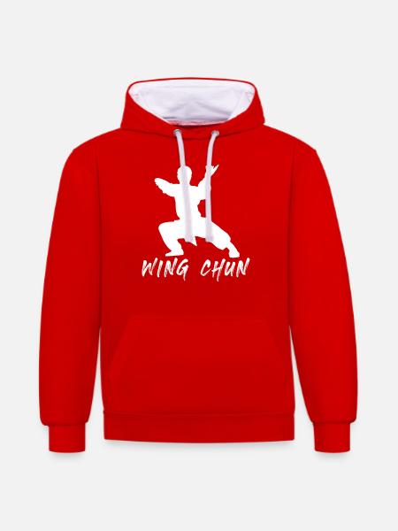 Wing Chun - Sweat à capuche contrasté - rouge/blanc