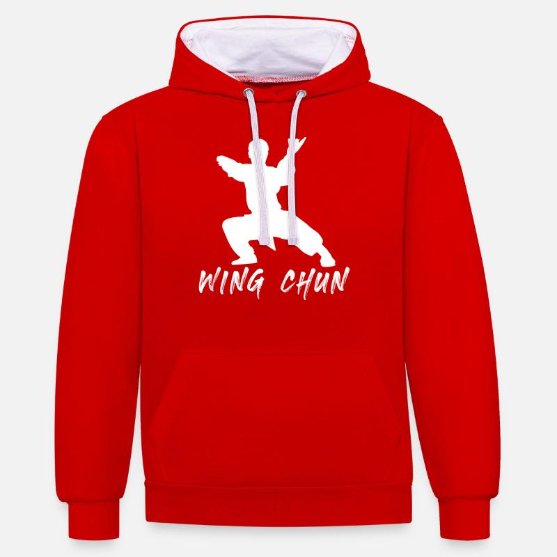 Wing Chun - Sweat à capuche contrasté - rouge/blanc