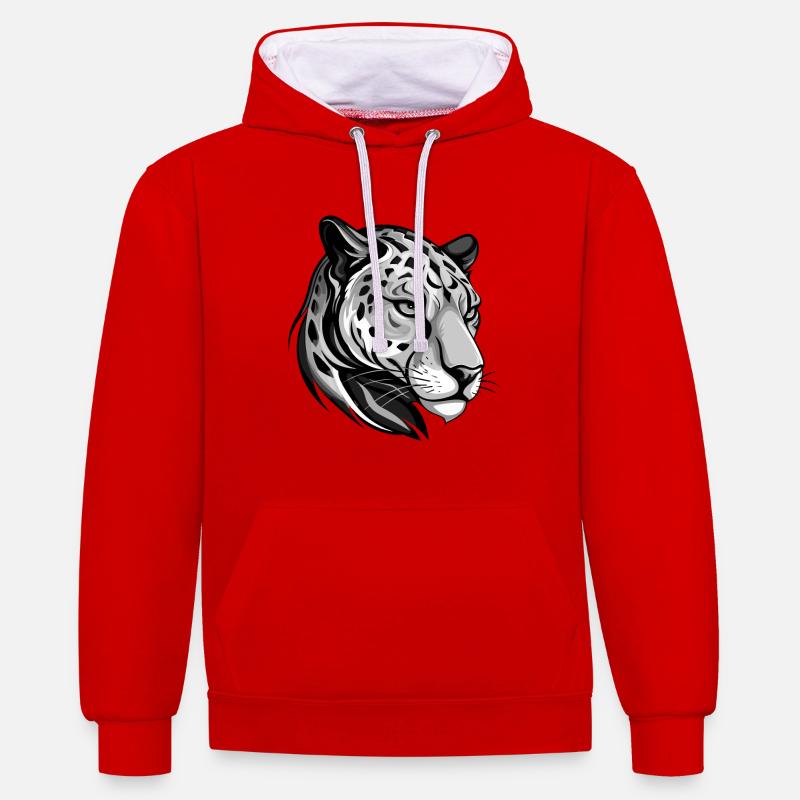 Tête d’animal guépard - Sweat à capuche contrasté - rouge/blanc