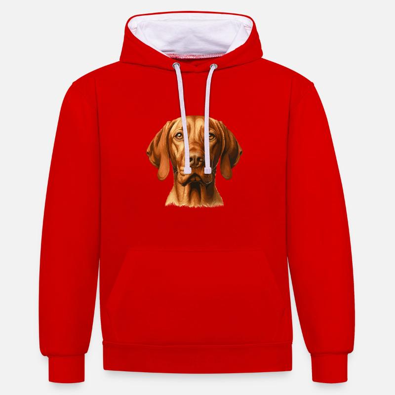 Visage de chien - Magyar Vizsla - Sweat à capuche contrasté - rouge/blanc
