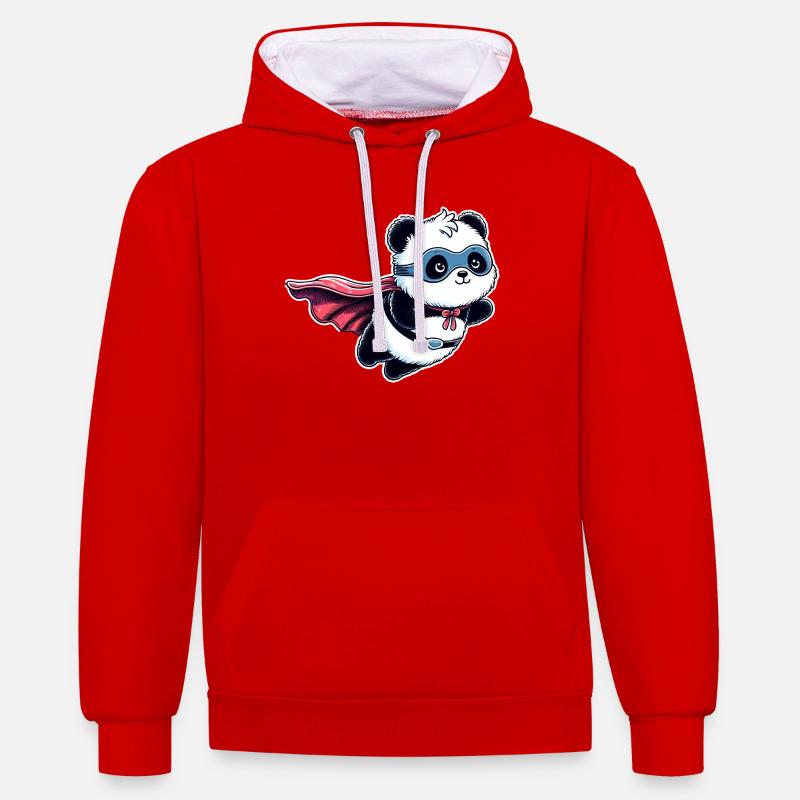 Panda Ours Héros Super-héros Teddy - Sweat à capuche contrasté - rouge/blanc