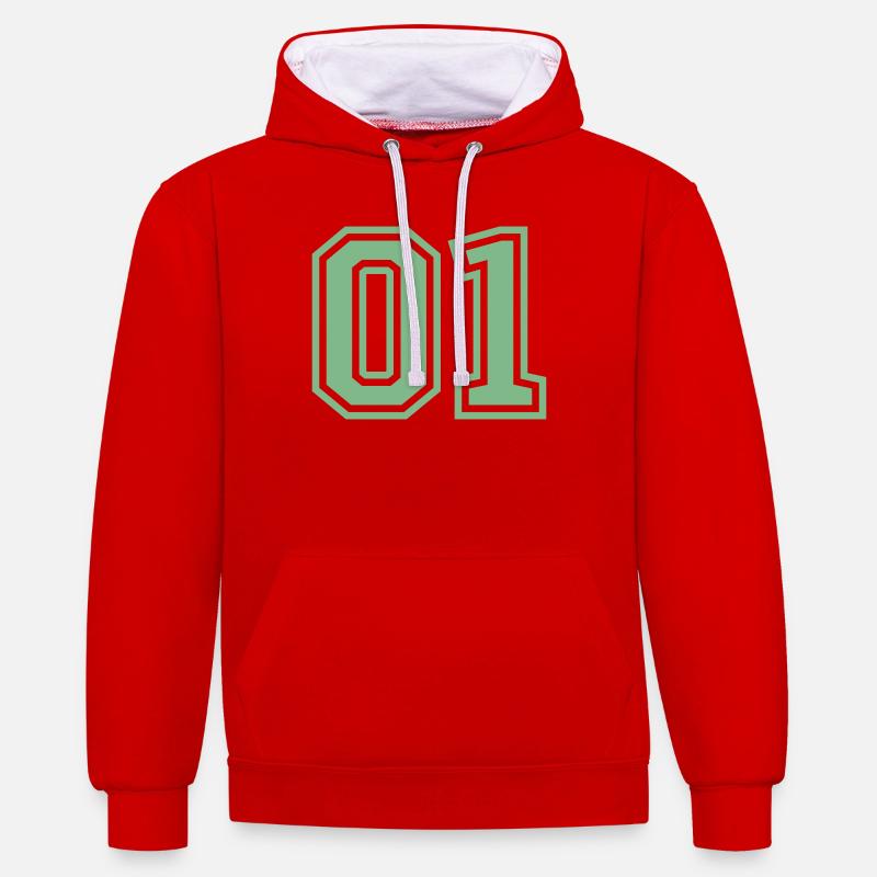 01_un_numéro - Sweat à capuche contrasté - rouge/blanc