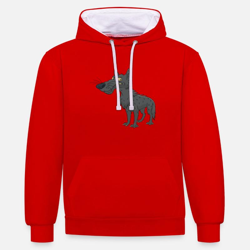 loup - Sweat à capuche contrasté - rouge/blanc