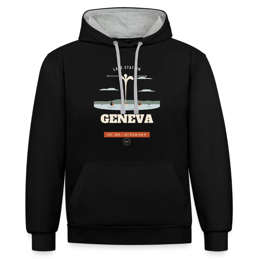 Geneva badge on a contrast hoodie, black/heather grey