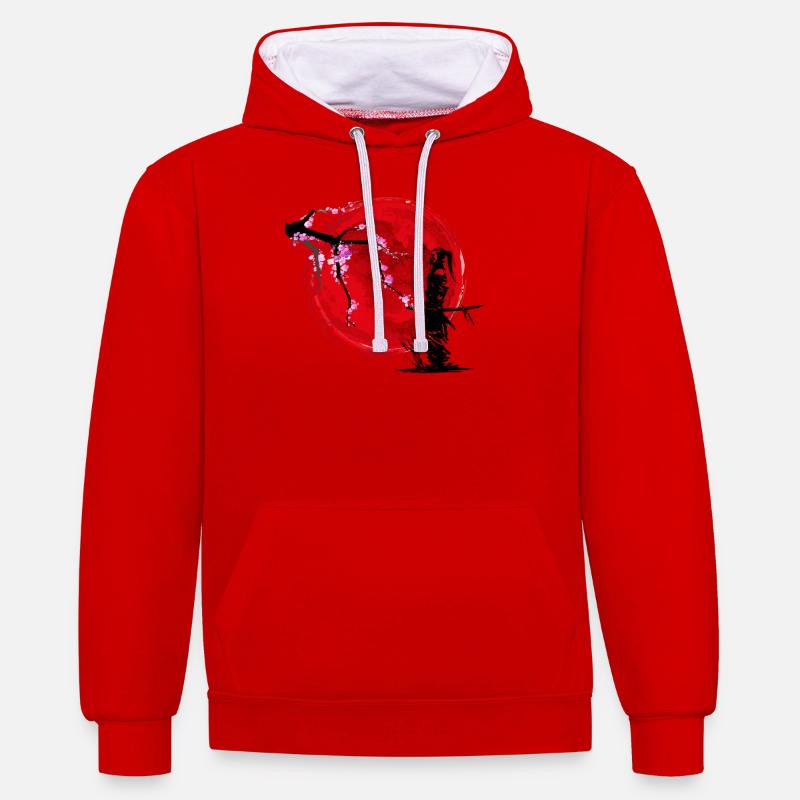Guerrier samouraï - Sweat à capuche contrasté - rouge/blanc