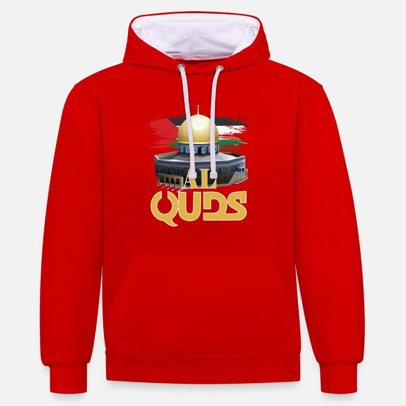Quds Palestine - Sweat à capuche contrasté - rouge/blanc