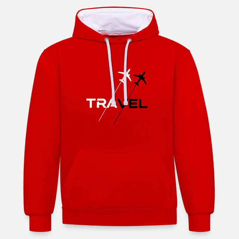 Airplane T-shirt,Shirt Gift Flying - Sweat à capuche contrasté - rouge/blanc