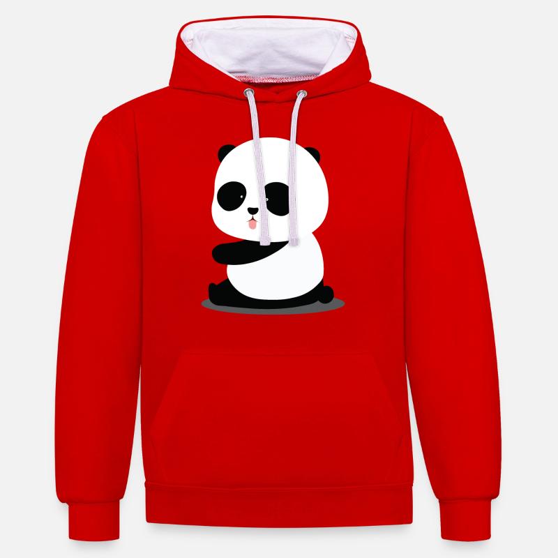 Panda mignon - Sweat à capuche contrasté - rouge/blanc