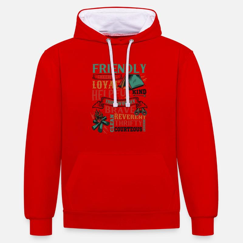 Traits de caractère scout Scoutisme - Sweat à capuche contrasté - rouge/blanc
