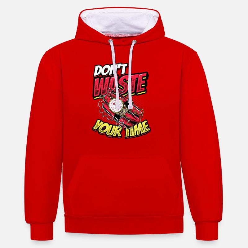 Ne perdez pas votre temps. - Sweat à capuche contrasté - rouge/blanc