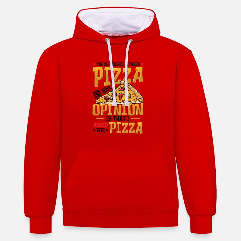 J’ai demandé une pizza. - Sweat à capuche contrasté - rouge/blanc