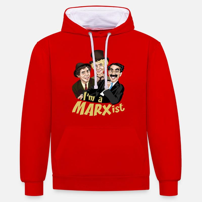 Je suis un marxiste - Sweat à capuche contrasté - rouge/blanc