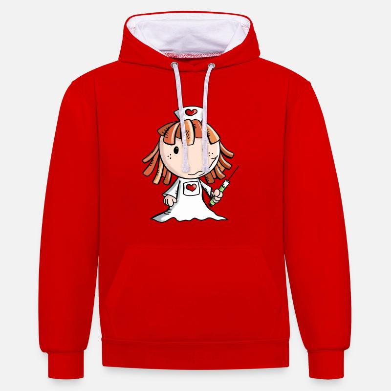 Krankenschwester Comic mit Herz und Spritze - Kontrast-Hoodie - Rot/Weiß