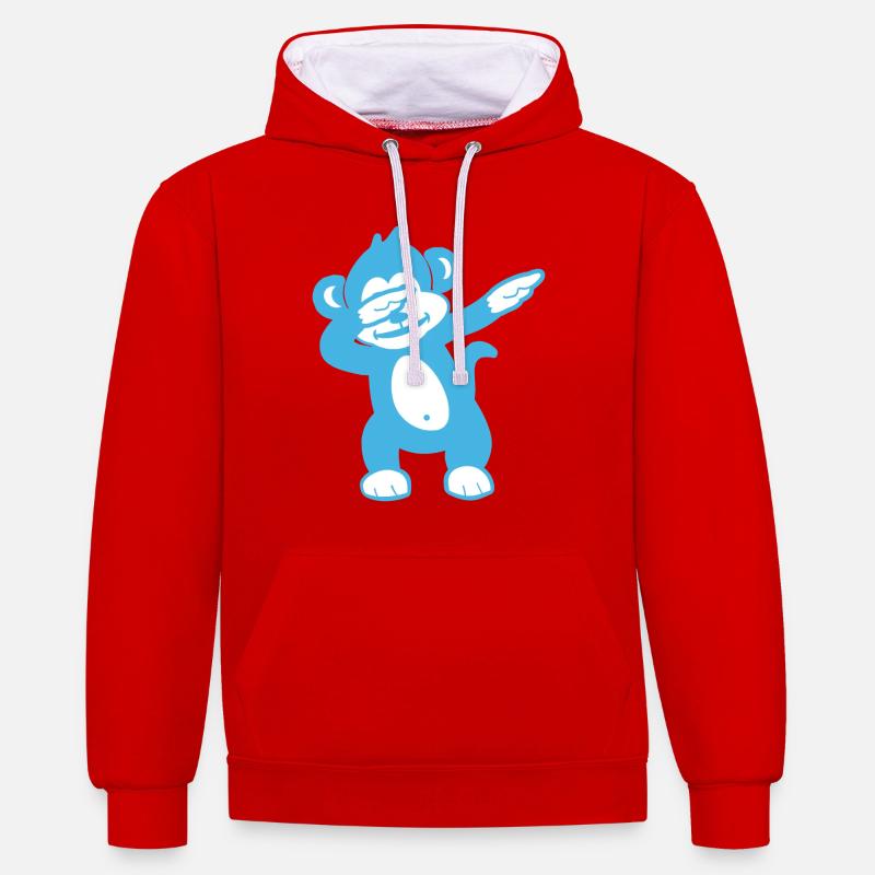 Blue Monkey Maskottchen – Verspieltes Design - Kontrast-Hoodie - Rot/Weiß