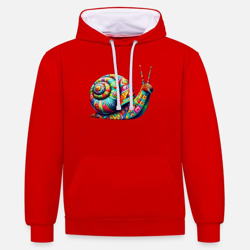 Escargot - Sweat à capuche contrasté - rouge/blanc