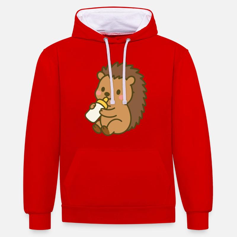 Igelchen mit Milchflasche - Kontrast-Hoodie - Rot/Weiß