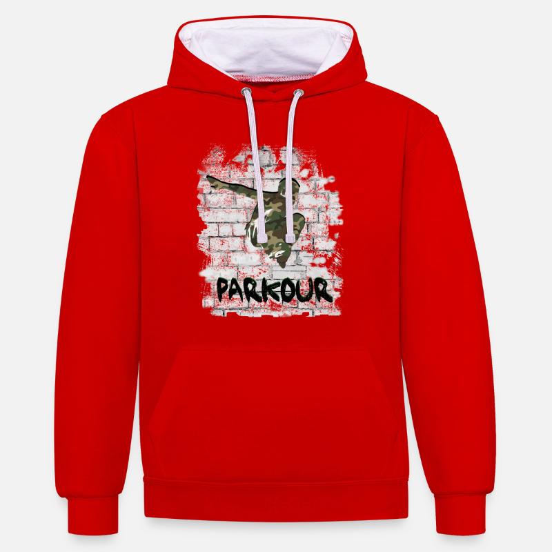 Parkour - Sweat à capuche contrasté - rouge/blanc