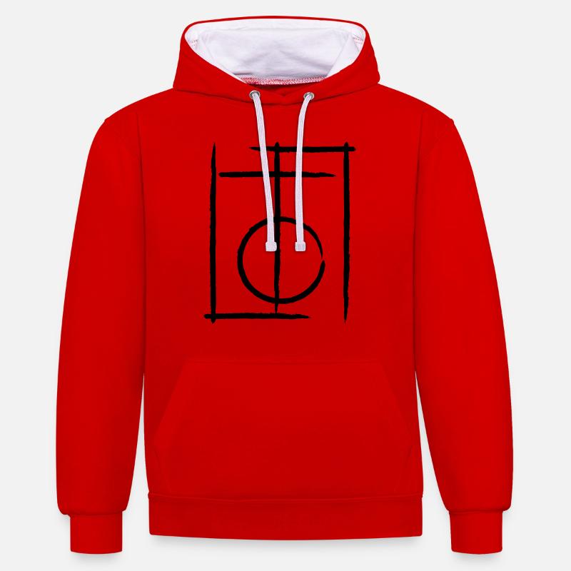 lignes - Sweat à capuche contrasté - rouge/blanc