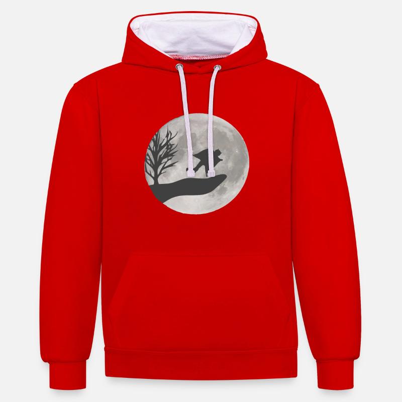 Flying squirrel drawing - Contrast hoodie - red/white