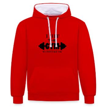 I hit the GYM so i won`t hit you - Kontrast-Hoodie - Rot/Weiß - Vorne - Liana (172cm) & Jaron (178cm)