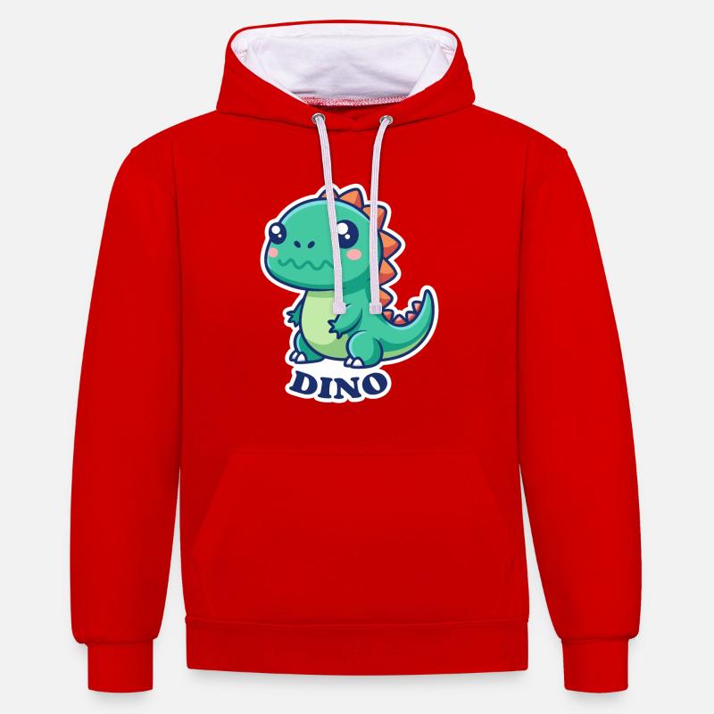 DINOSAURE - Sweat à capuche contrasté - rouge/blanc
