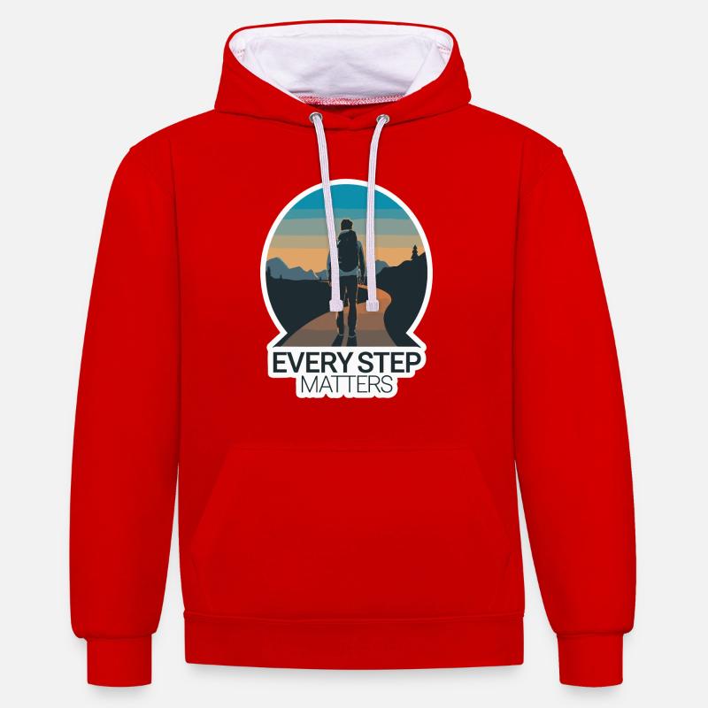 VOYAGE, CHAQUE PAS COMPTE - Sweat à capuche contrasté - rouge/blanc