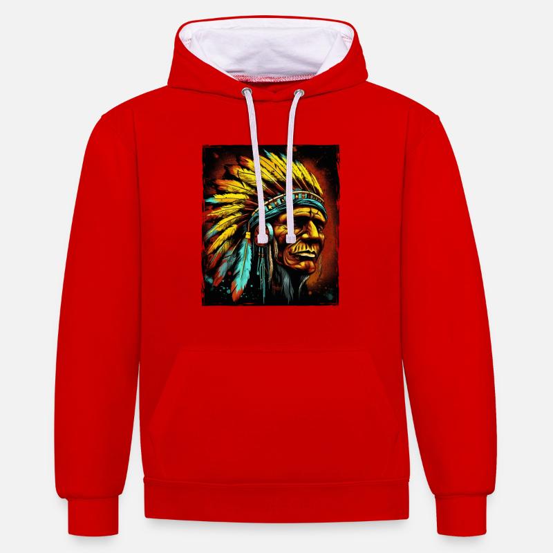 Crâne de chef indien Apache - Sweat à capuche contrasté - rouge/blanc