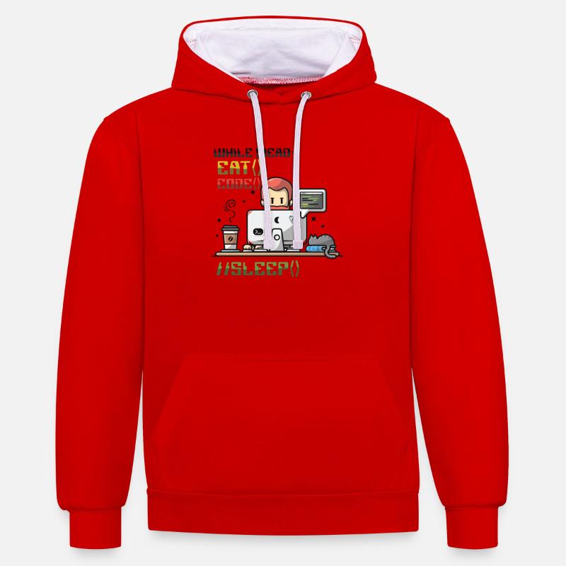 Programmeur,Programmeur informatique,Blague - Sweat à capuche contrasté - rouge/blanc