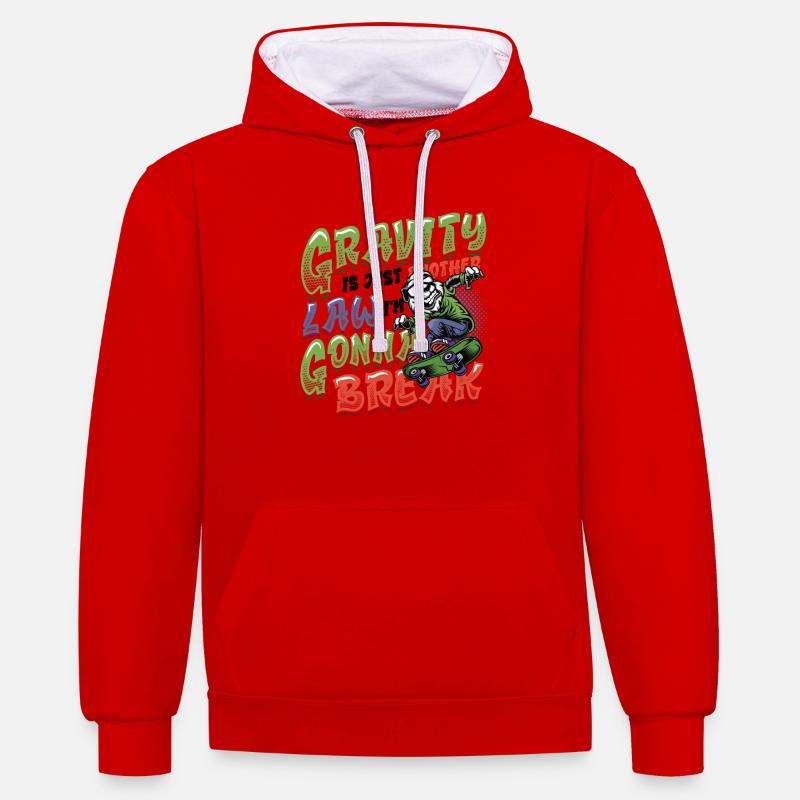 Skateboard Halfpipe, Tricks, Skateboarding - Sweat à capuche contrasté - rouge/blanc
